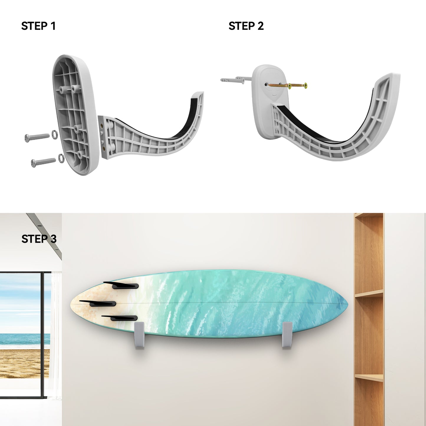 Surfboard Rack for Wall | Surfboard Wall Mount | Paddle Board Rack | Surfboard Wall Rack | Paddle Board Wall Rack | Surf Board Wall Mounts | Surf Rack for Board Storage (Grey)